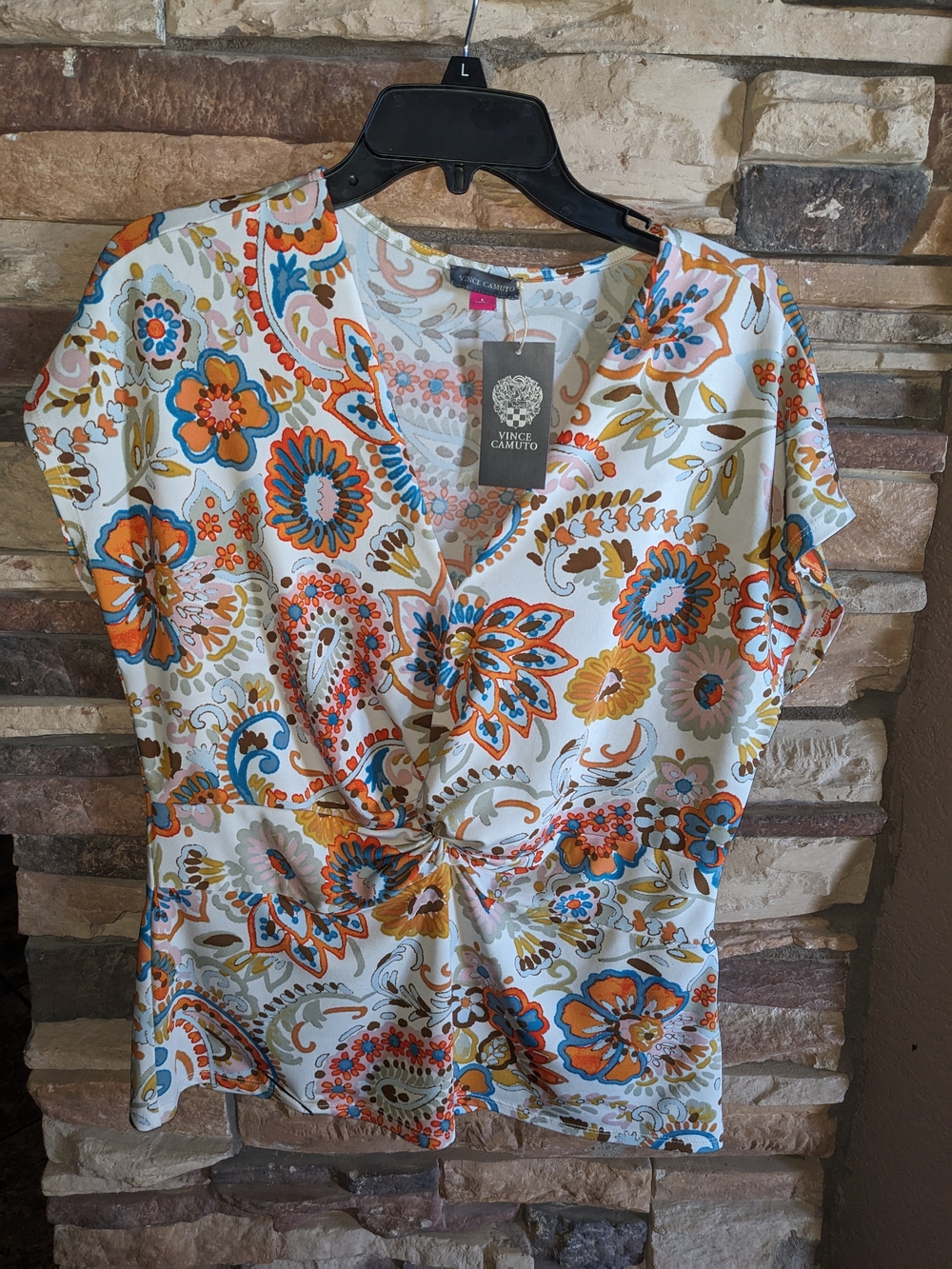 Vince Camuto Short Sleeve Boho Paisley Print Blouse Top Women’s L